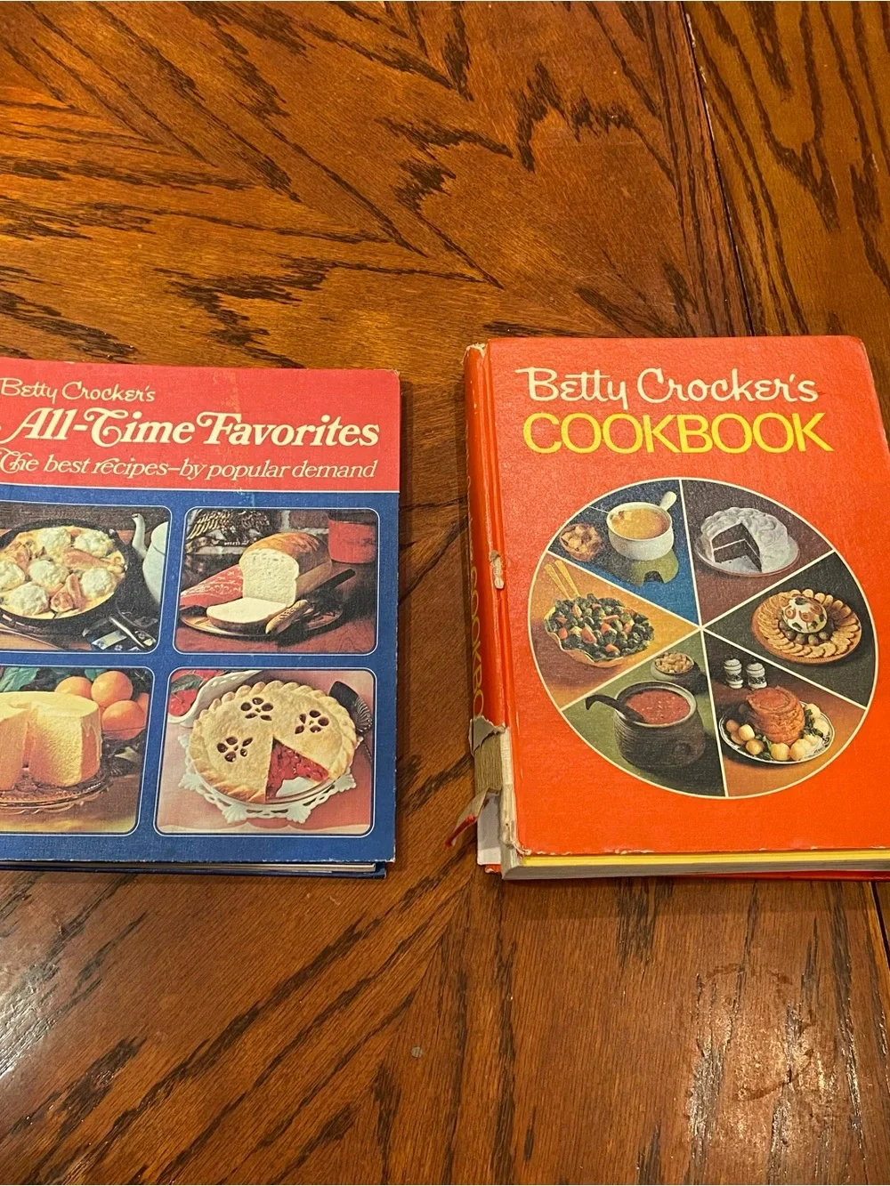2 Betty Crocker vintage Cookbooks - Red Cover with Multicolor Food Wheel
